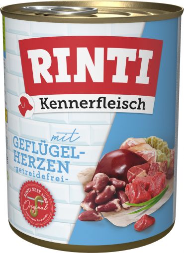 Rinti Dose Kennerfleisch Multipack mit Geflügelherzen 48 x 800 g