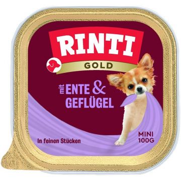 Rinti Schale Gold Mini Ente & Geflügel 100g (Menge: 16 je Bestelleinheit) Rinti Schale Gold Mini Ente & Geflügel 100g (Menge: 16 je Bestelleinheit)